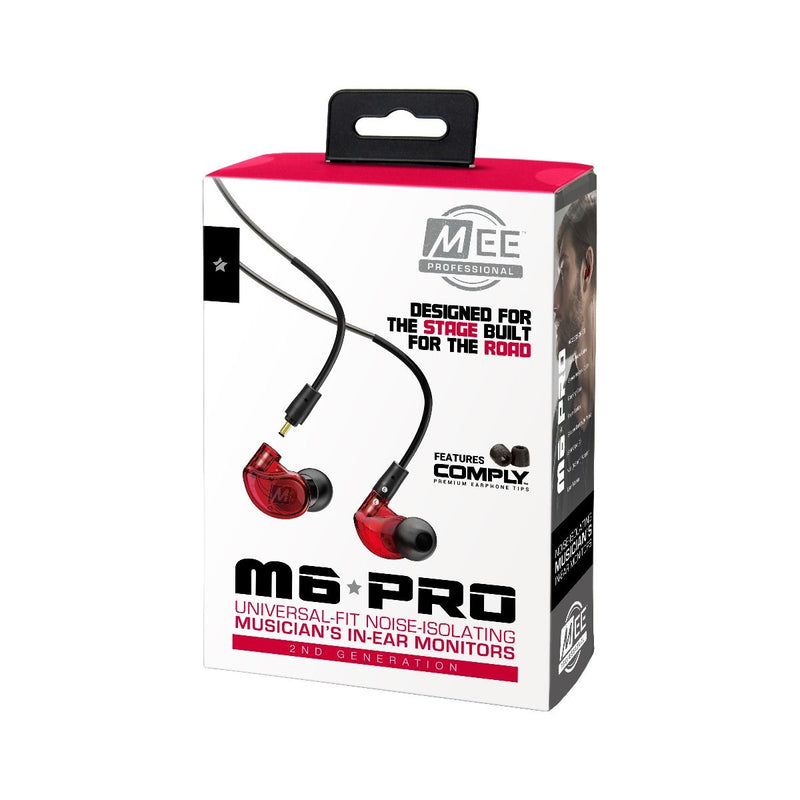 MEE Audio M6 PRO 2nd Generation Noise-Isolating Musician’s In-Ear Monitors with Detachable Cables - Red